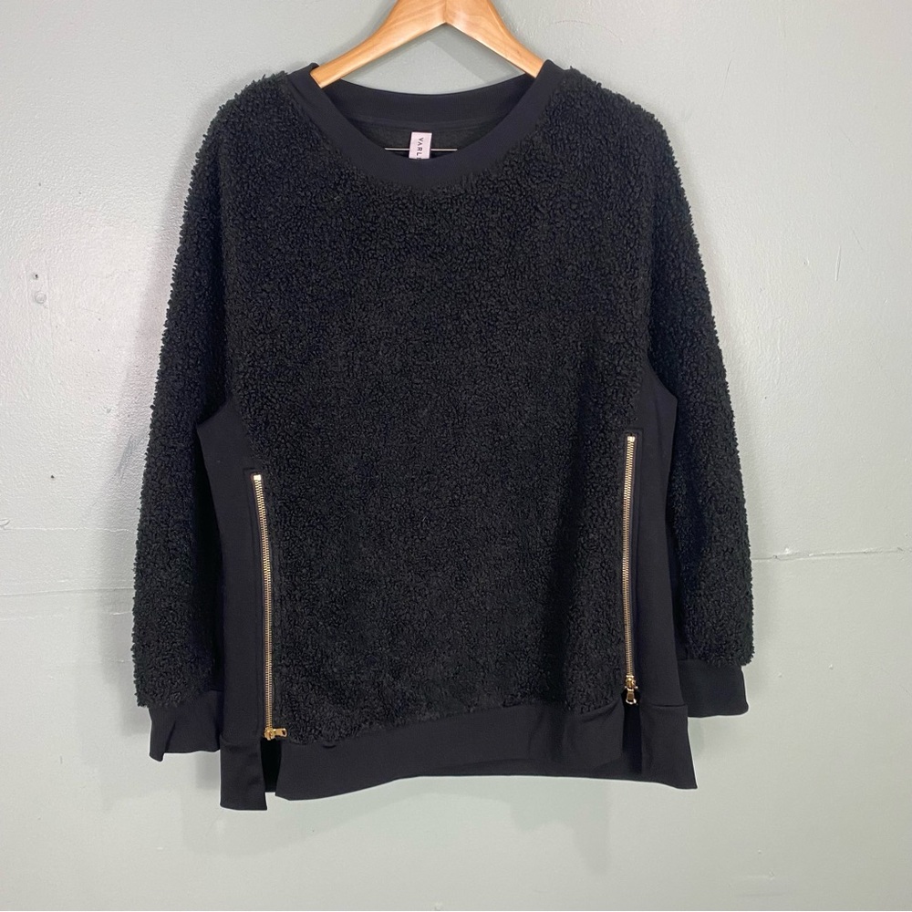 Varley Oakden Pullover Sherpa Teddy Sweatshirt Black Sz M